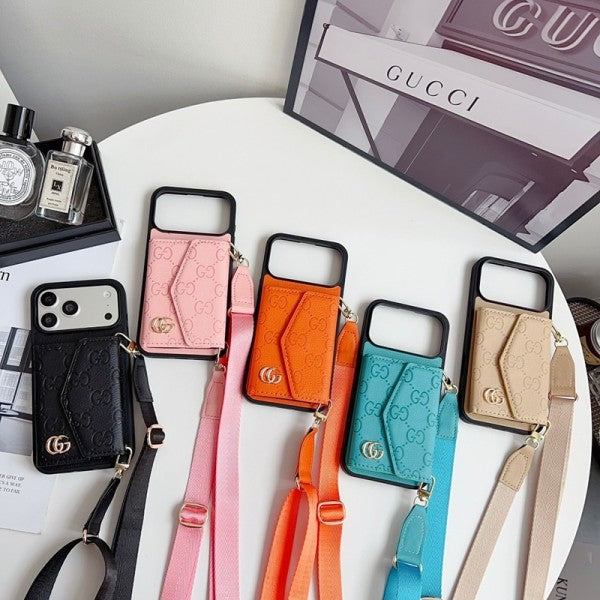 Luxury Plain Fold Envelope Case with Strap - iPhone 12-18 Pro & Pro Max