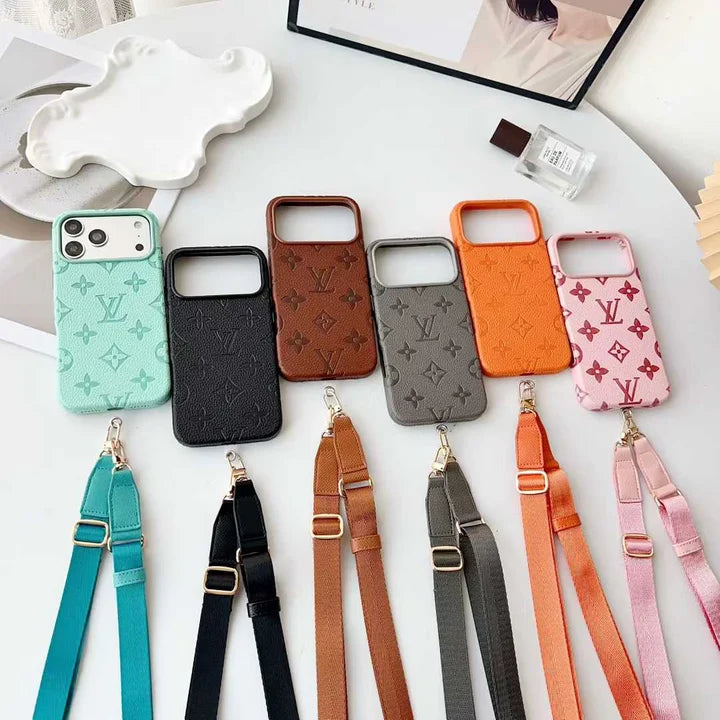 Elite Monogram Leather Case with Crossbody Strapfor iPhone 12-18 Pro & Pro Max