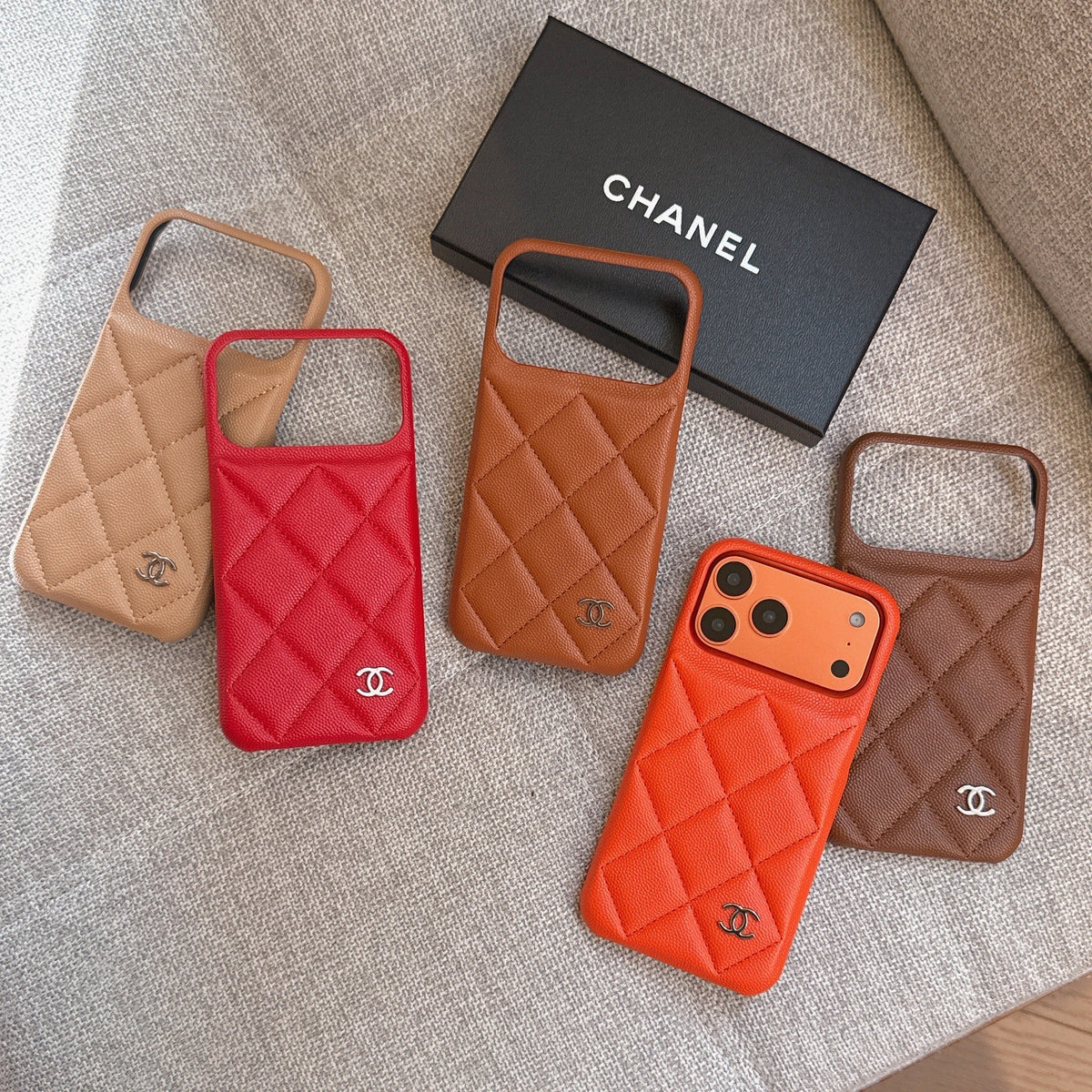 Elegant Leather CC iPhone Case Orange For iPhone 13-17 Series
