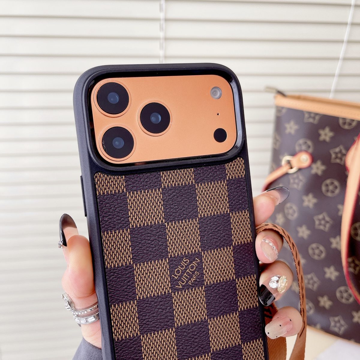 Luxury Monogram Phone Case with Detachable Strap for iPhone 12-18 Pro & Pro Max