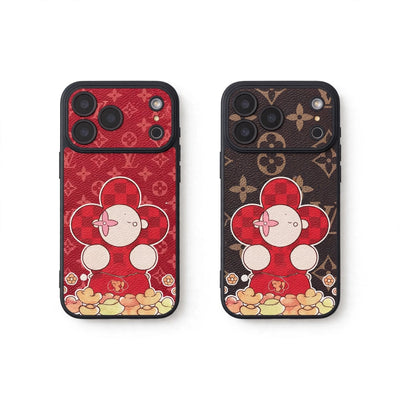 Luxury Monogram Floral Mascot Phone Case for iPhone 13-18 Pro & Pro Max