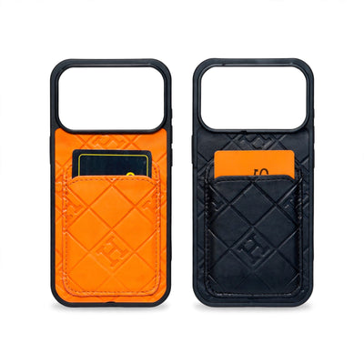Stamped Leather H Phone Case With Card Holder For iPhone 17 / 16 / 15 / 14