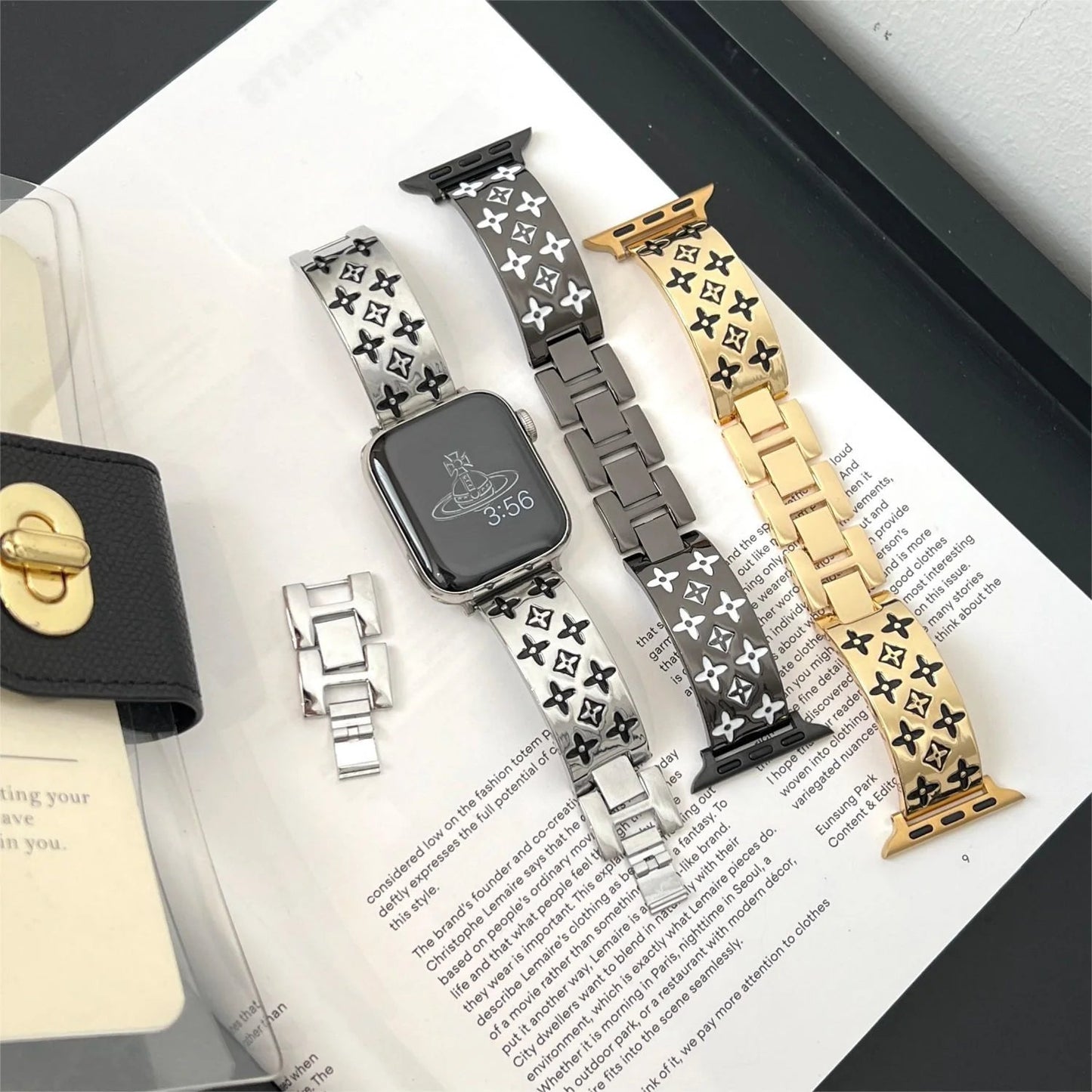 EMBOSSED METAL APPLE WATCH STRAP Roxy New 2