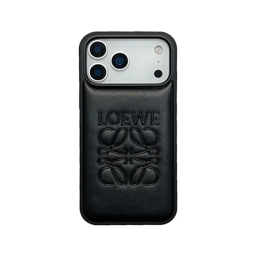 Luxury Loewe-Inspired Leather iPhone Case with Embossed Anagram Logo