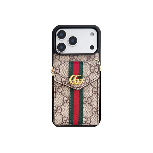 Classic Leather GG iPhone Case With Card Holder And Strap