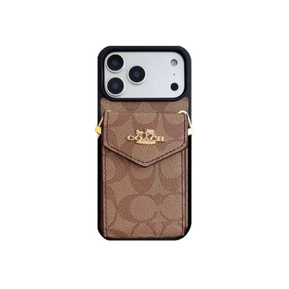 Leather Coach iPhone Case With Card Holder And Strap