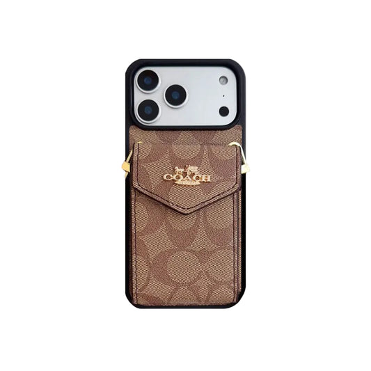 Leather Coach iPhone Case With Card Holder And Strap