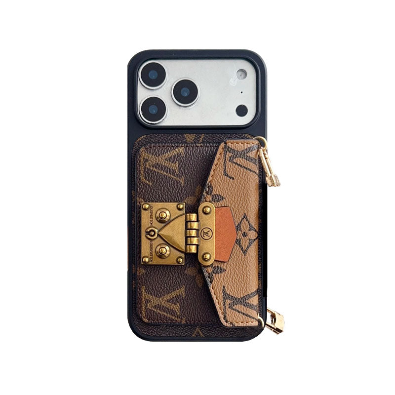 Luxury iPhone Case With Card Holder And Strap 12-18  Pro & Pro Max