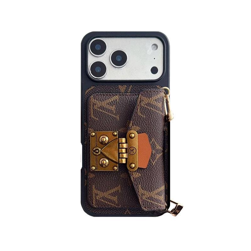 Luxury iPhone Case With Card Holder And Strap 12-18  Pro & Pro Max