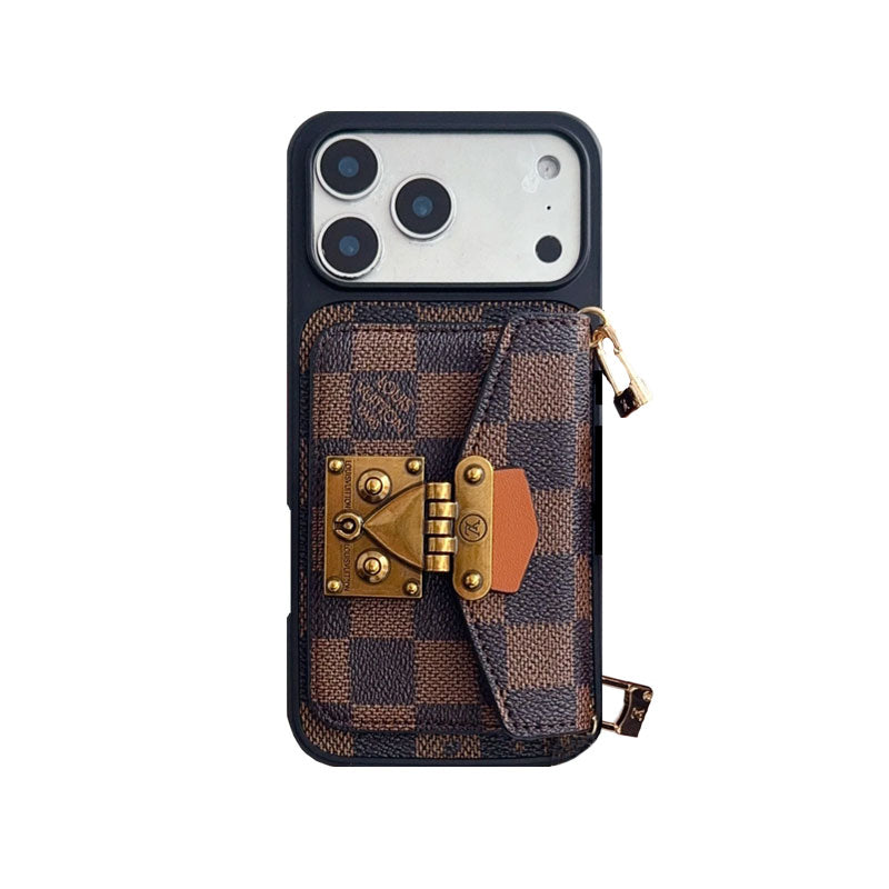 Luxury iPhone Case With Card Holder And Strap 12-18  Pro & Pro Max