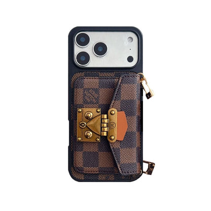 Luxury iPhone Case With Card Holder And Strap 12-18  Pro & Pro Max