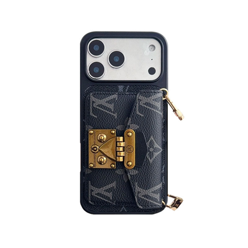 Luxury iPhone Case With Card Holder And Strap 12-18  Pro & Pro Max