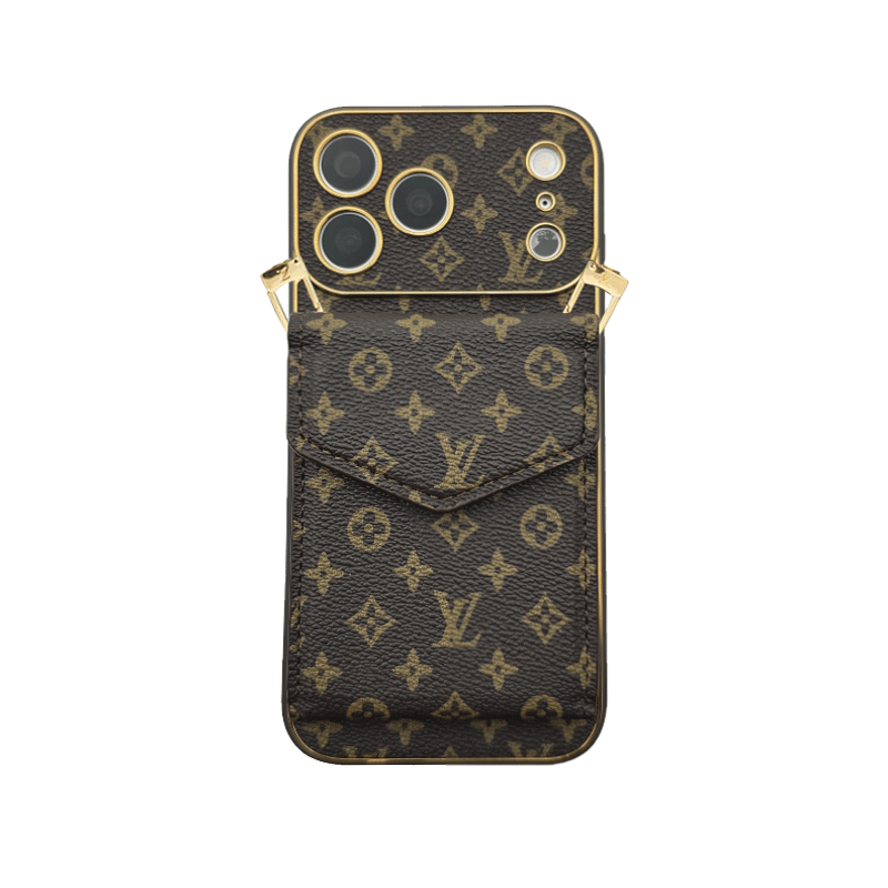 Leather Monogram Case with Wallet and Crossbody Strap For iPhone 12-18 Pro & Pro Max