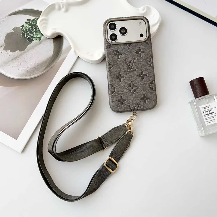 Elite Monogram Leather Case with Crossbody Strapfor iPhone 12-18 Pro & Pro Max