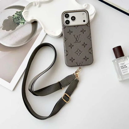 Elite Monogram Leather Case with Crossbody Strapfor iPhone 12-18 Pro & Pro Max