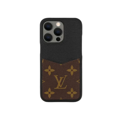 LV Monogram Leather Phone Case with Card Slot Case for iPhone 12-18 Pro & Pro Max