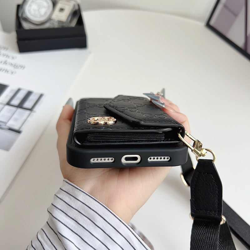 Luxury Plain Fold Envelope Case with Strap - iPhone 12-18 Pro & Pro Max