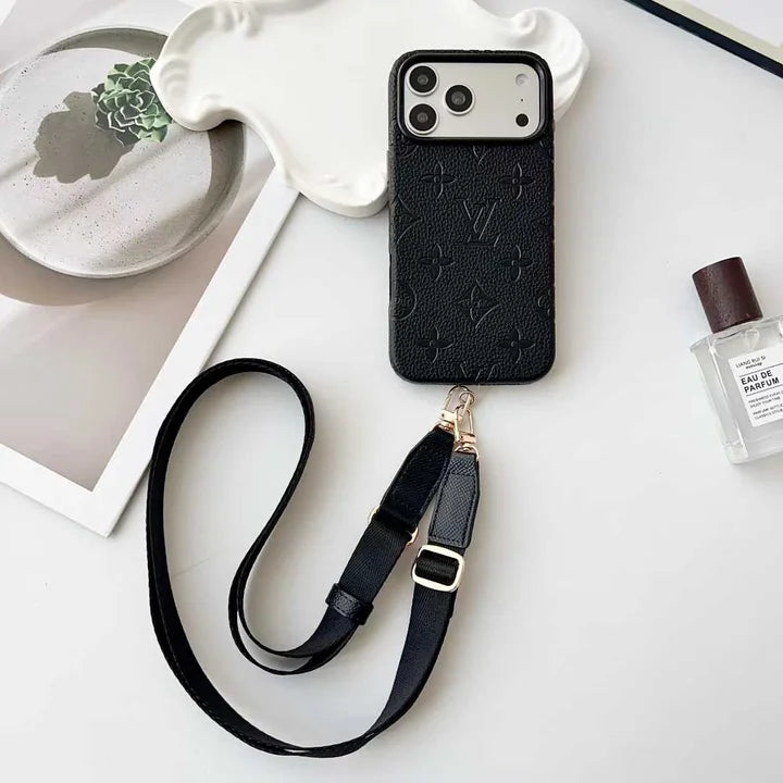 Elite Monogram Leather Case with Crossbody Strapfor iPhone 12-18 Pro & Pro Max