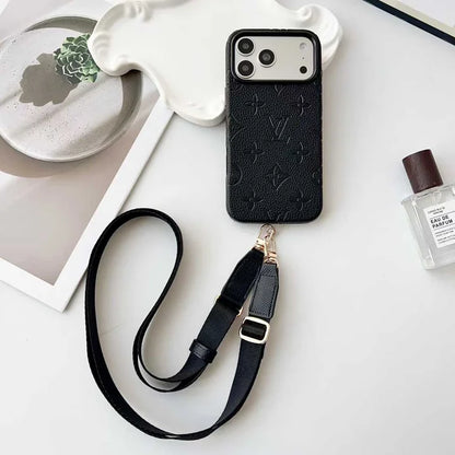 Elite Monogram Leather Case with Crossbody Strapfor iPhone 12-18 Pro & Pro Max