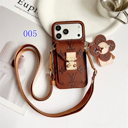 Luxury Monogram Crossbody Case with Detachable Wallet for iPhone 12-18 Pro & Pro Max