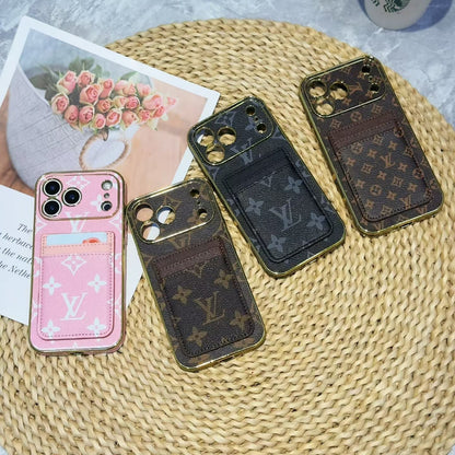 Lv Luxury Phone Case with Card Holder For iPhone 12 to 18 Pro Max