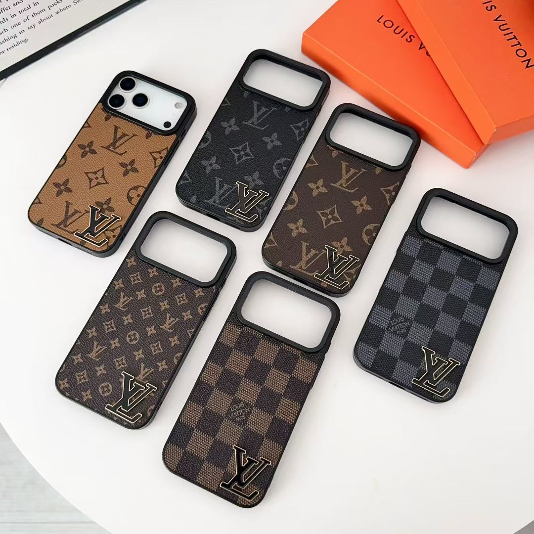 Brand Leather with Black Logo Phone Case for iPhone 12-18 Pro & Pro Max