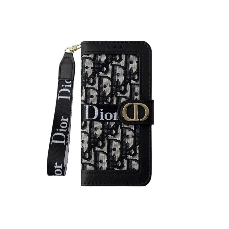 Luxury Monogram Canvas Wallet Case with Wristlet Strap for iPhone 12-17