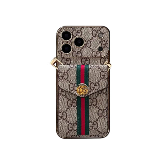 Luxury Classic GG iPhone Case With Card Holder And Strap