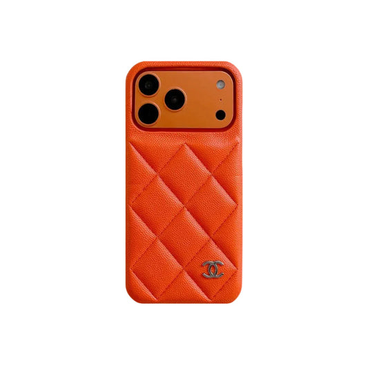 Elegant Leather CC iPhone Case Orange For iPhone 13-18 Pro & Pro Max