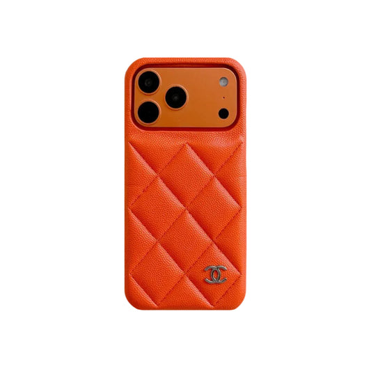 Elegant Leather CC iPhone Case Orange For iPhone 13-17 Series