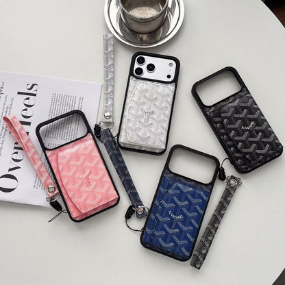 GYD Chevron Pattern Lanyard Folding Wallet Case for iPhone 13-18 Pro & Pro Max