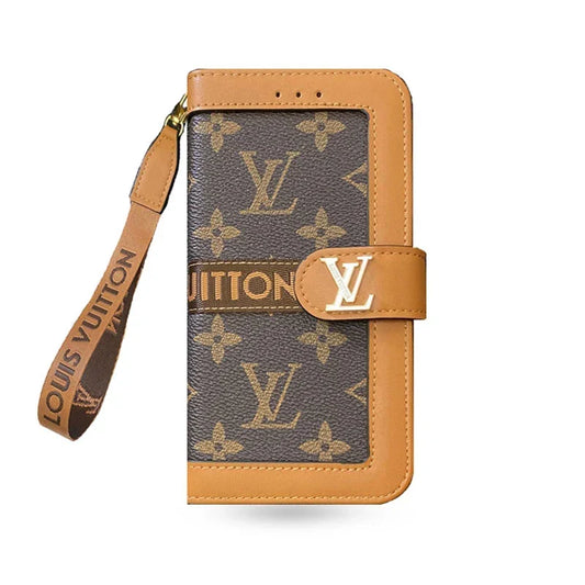 Leather Flip Monogram iPhone Case With Card Holder And Strap 12-18 Pro & Pro Max