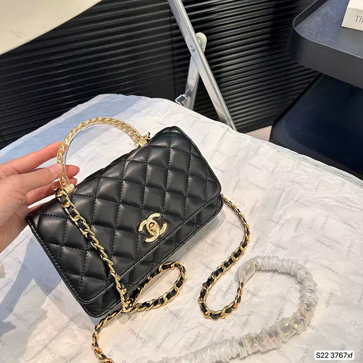 Luxe Quilted Flap Bag with Clear Resin Handle