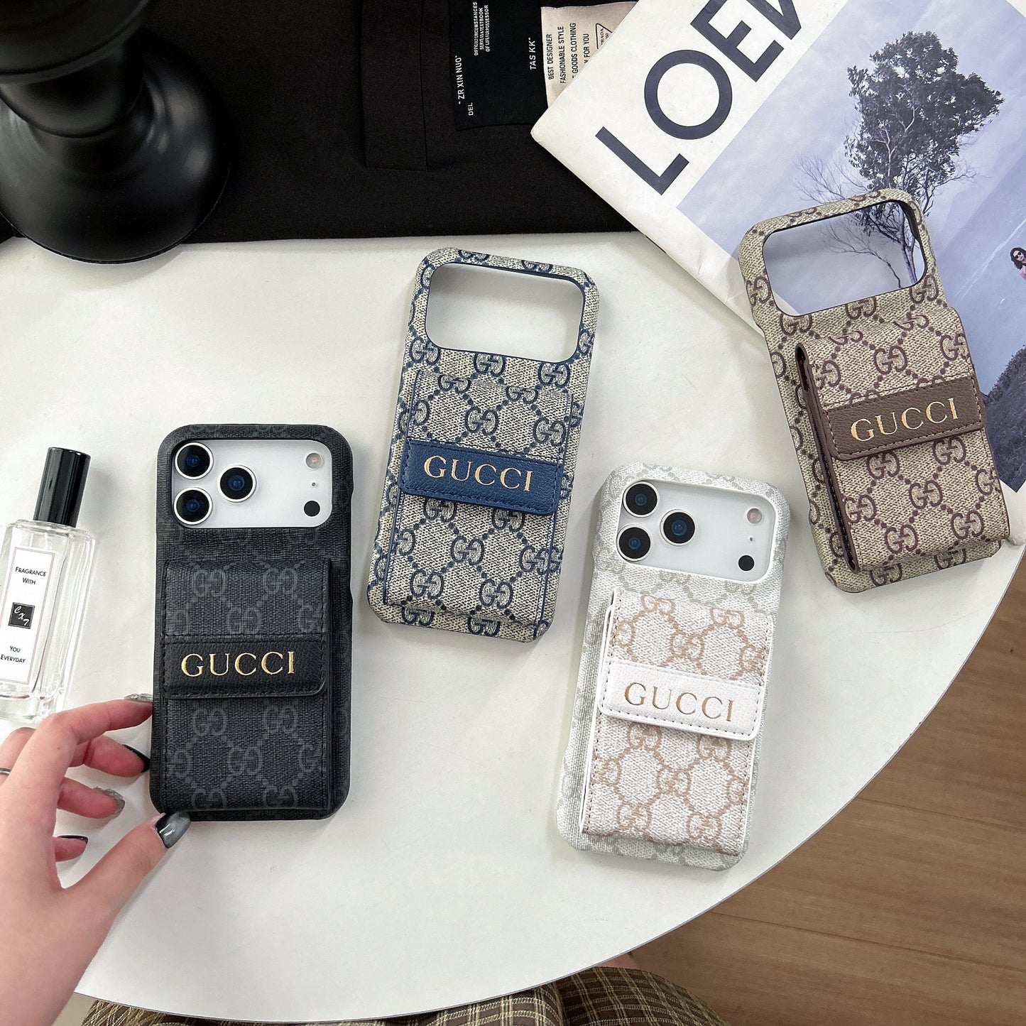 Stylish GG iPhone Case with Card Holder for iPhone 12-17