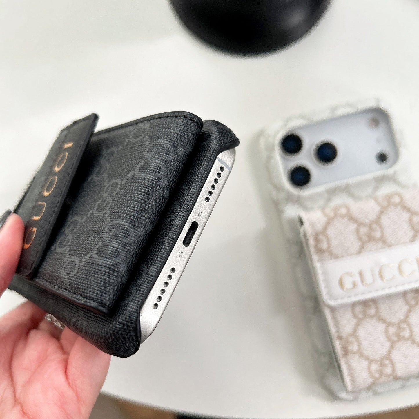 Stylish GG iPhone Case with Card Holder for iPhone 12-17