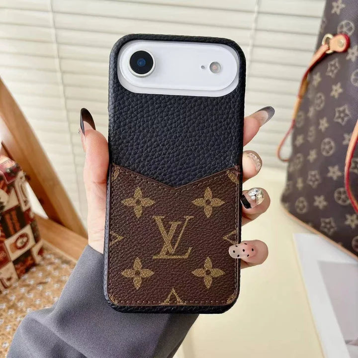 LV Monogram Leather Phone Case with Card Slot Case for iPhone 12-18 Pro & Pro Max