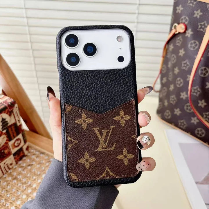LV Monogram Leather Phone Case with Card Slot Case for iPhone 12-18 Pro & Pro Max