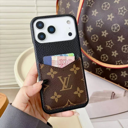 LV Monogram Leather Phone Case with Card Slot Case for iPhone 12-18 Pro & Pro Max