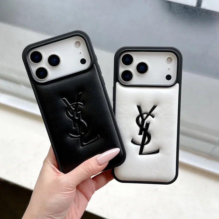 Luxurious YSL Leather Phone Case for iPhone 13-18 Pro & Pro Max