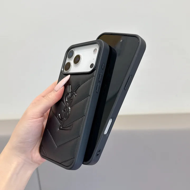 Luxury YSL Leather Phone Case for iPhone 13-18 Pro & Pro Max