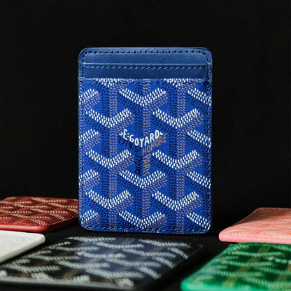 Premium Royal Blue magnetic MagSafe card holder with a luxurious geometric pattern