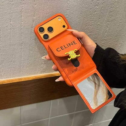Luxury Leather Case with Makeup Mirror For iPhone 14-17