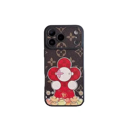 Luxury Monogram Floral Mascot Phone Case for iPhone 13-18 Pro & Pro Max
