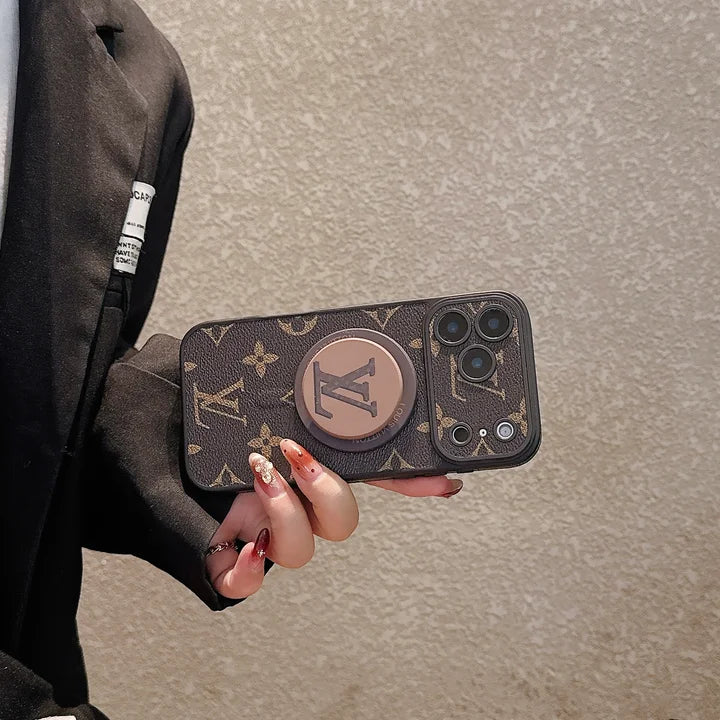 Luxury Monogram Leather Magsafe Phone Case Stand Function for iPhone 13-17 Series