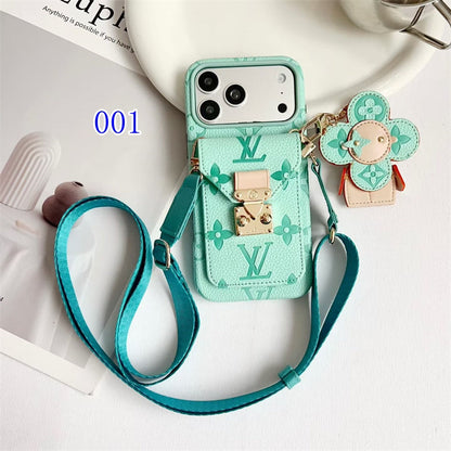 Luxury Monogram Crossbody Case with Detachable Wallet for iPhone 12-18 Pro & Pro Max