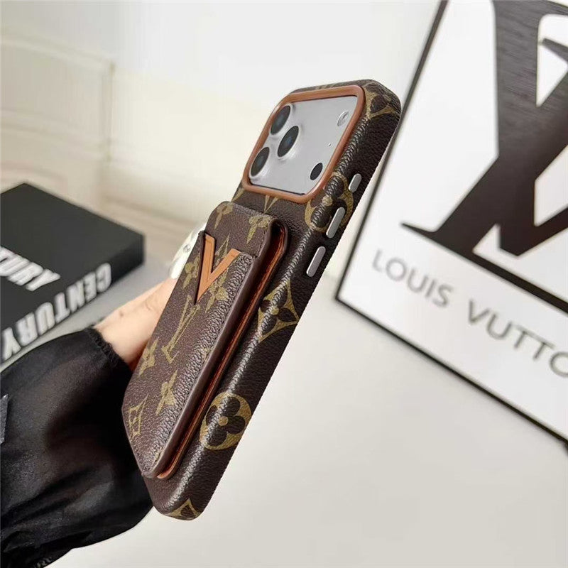 Lv Leather Card Holder Phone Case For iPhone 12-18 Pro & Pro Max