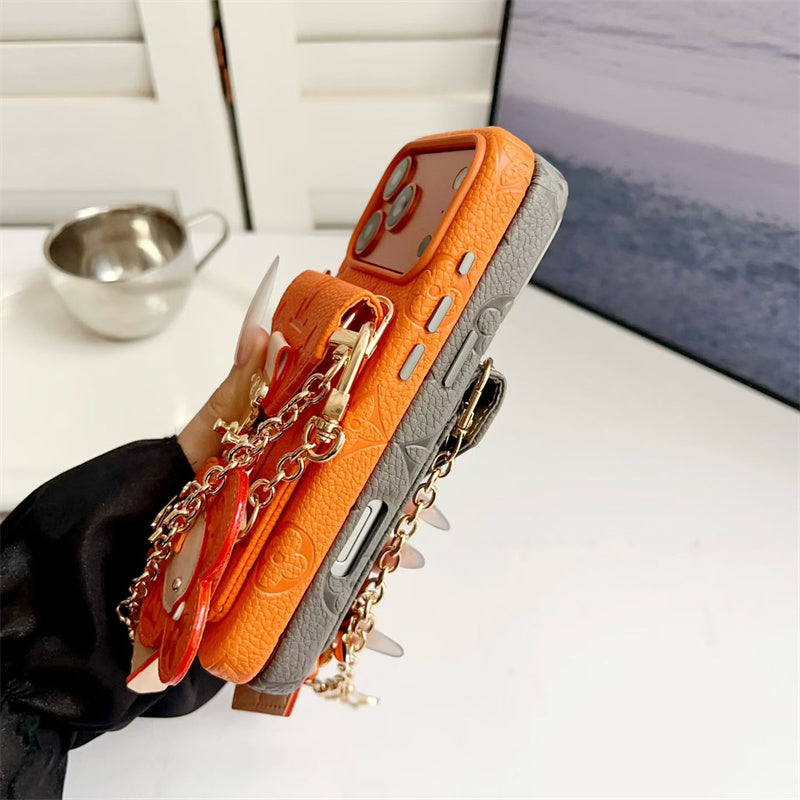 Luxury Monogram Crossbody Case with Detachable Wallet for iPhone 12-18 Pro & Pro Max