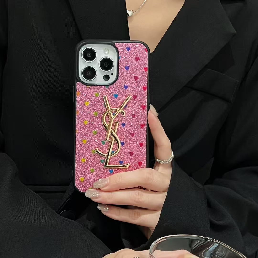 YSL Electroplated Monogram Label Shiny Apple iPhone Case theroxymob
