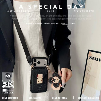 Luxury Monogram Crossbody Case with Detachable Wallet for iPhone 12-18 Pro & Pro Max