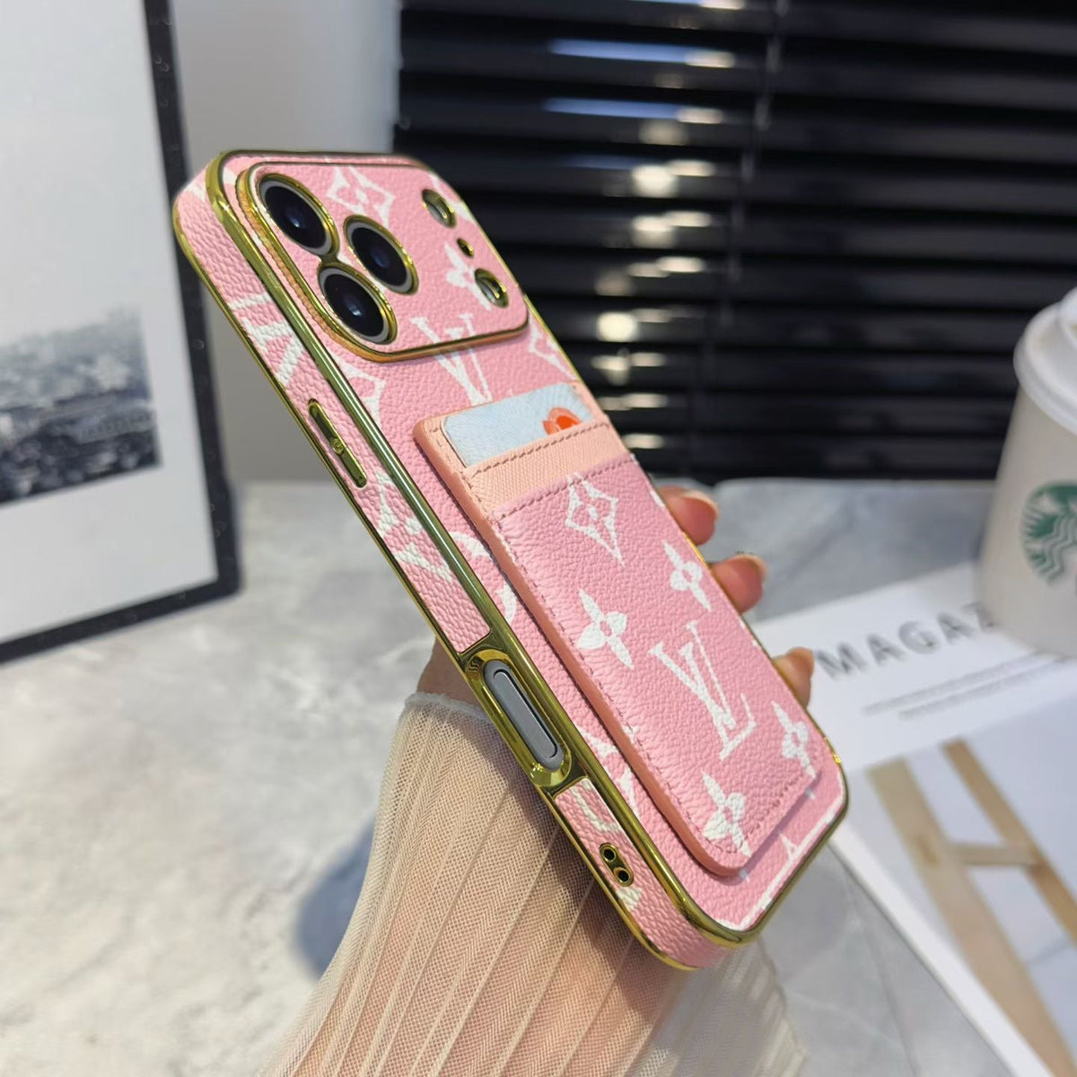 Lv Luxury Phone Case with Card Holder For iPhone 12 to 18 Pro Max